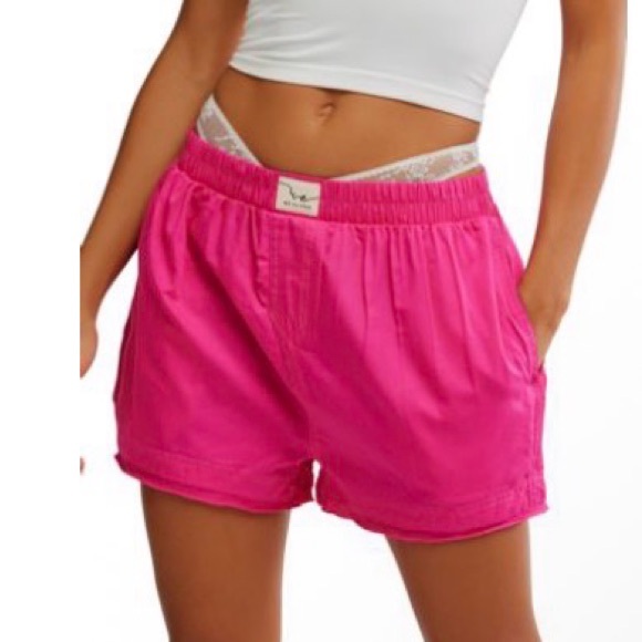 Free People Pants - Free People Women’s Day to Day Boxer Shorts in Vibrant Pink